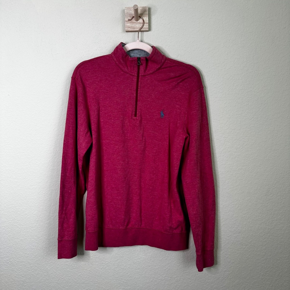 Polo Ralph Lauren Mens Small Light‎ Red Heathered Quarter Zip Pullover Sweater